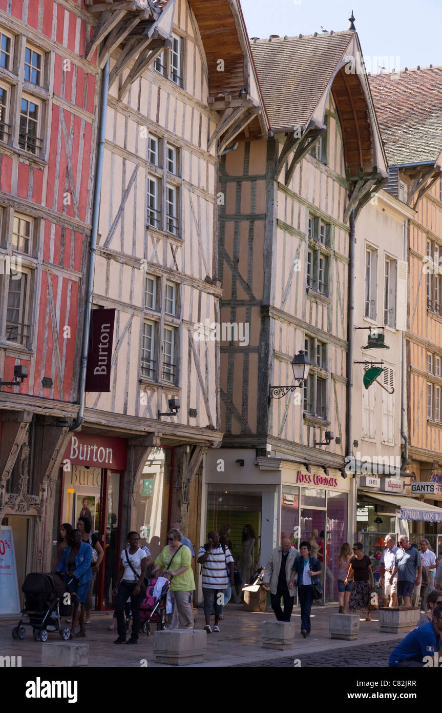 One of the main shopping streets in the town centre of Troyes Stock Photo