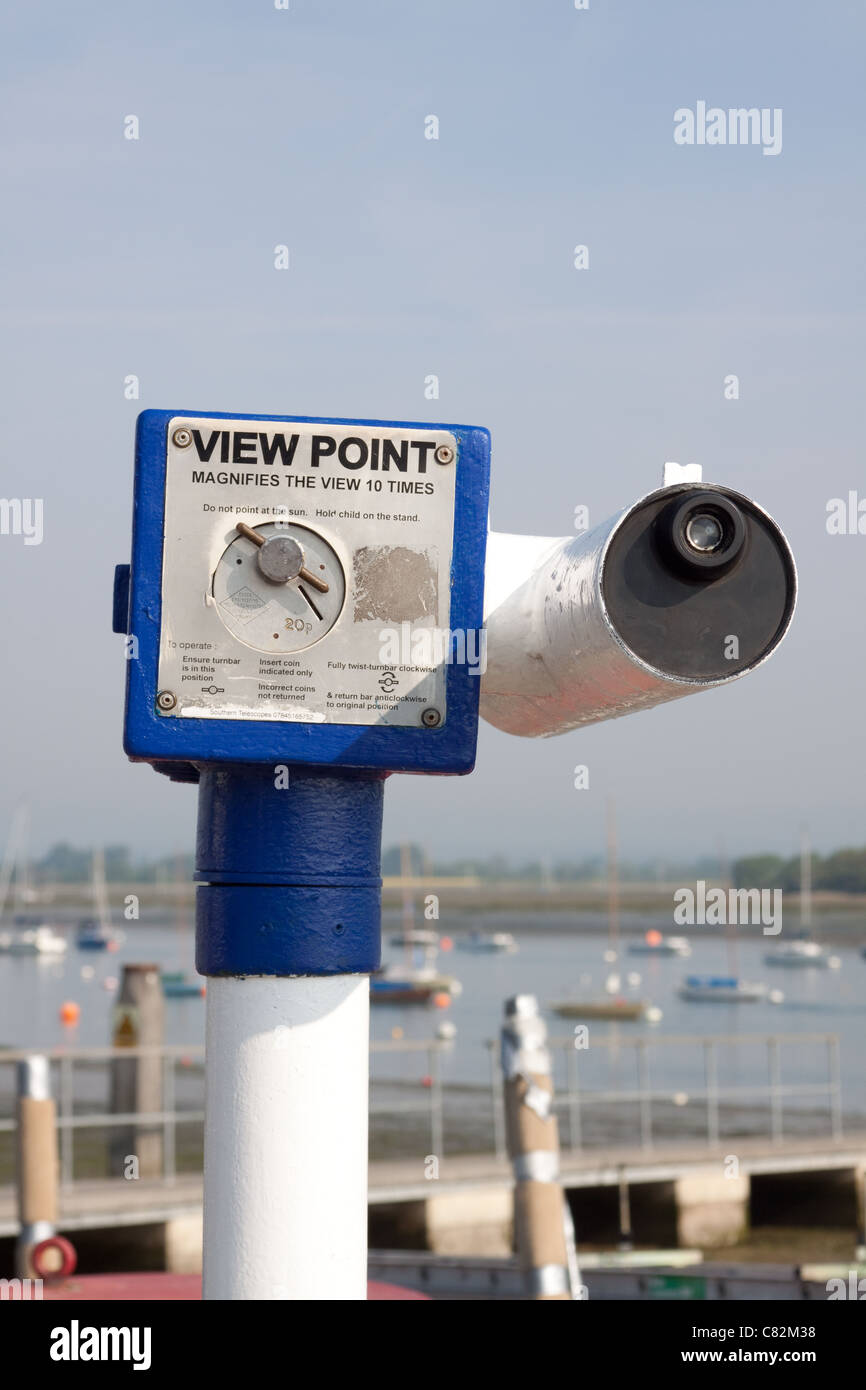 Viewpoint telescope at Dell Quay, West Sussex Stock Photo