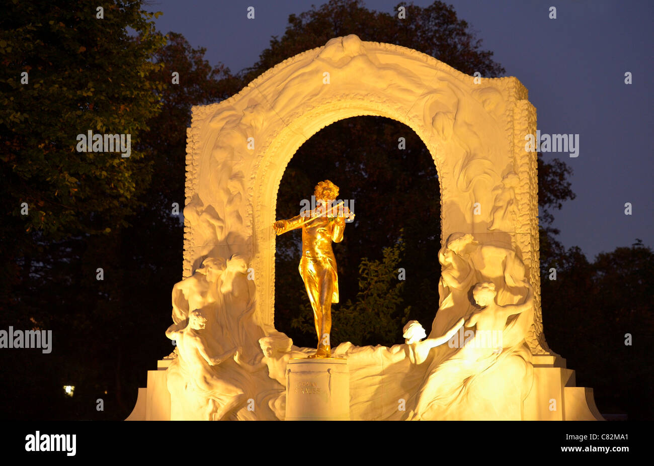 The Johann Strauss II memorial at the city park, Vienna AT Stock Photo