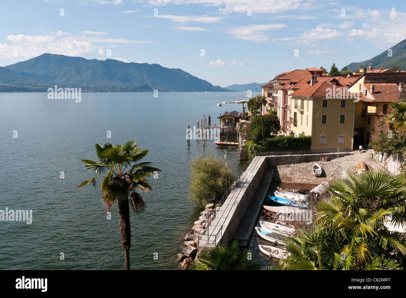 View across the port of Cannero Riviera Lake Maggiore Italy Stock Photo