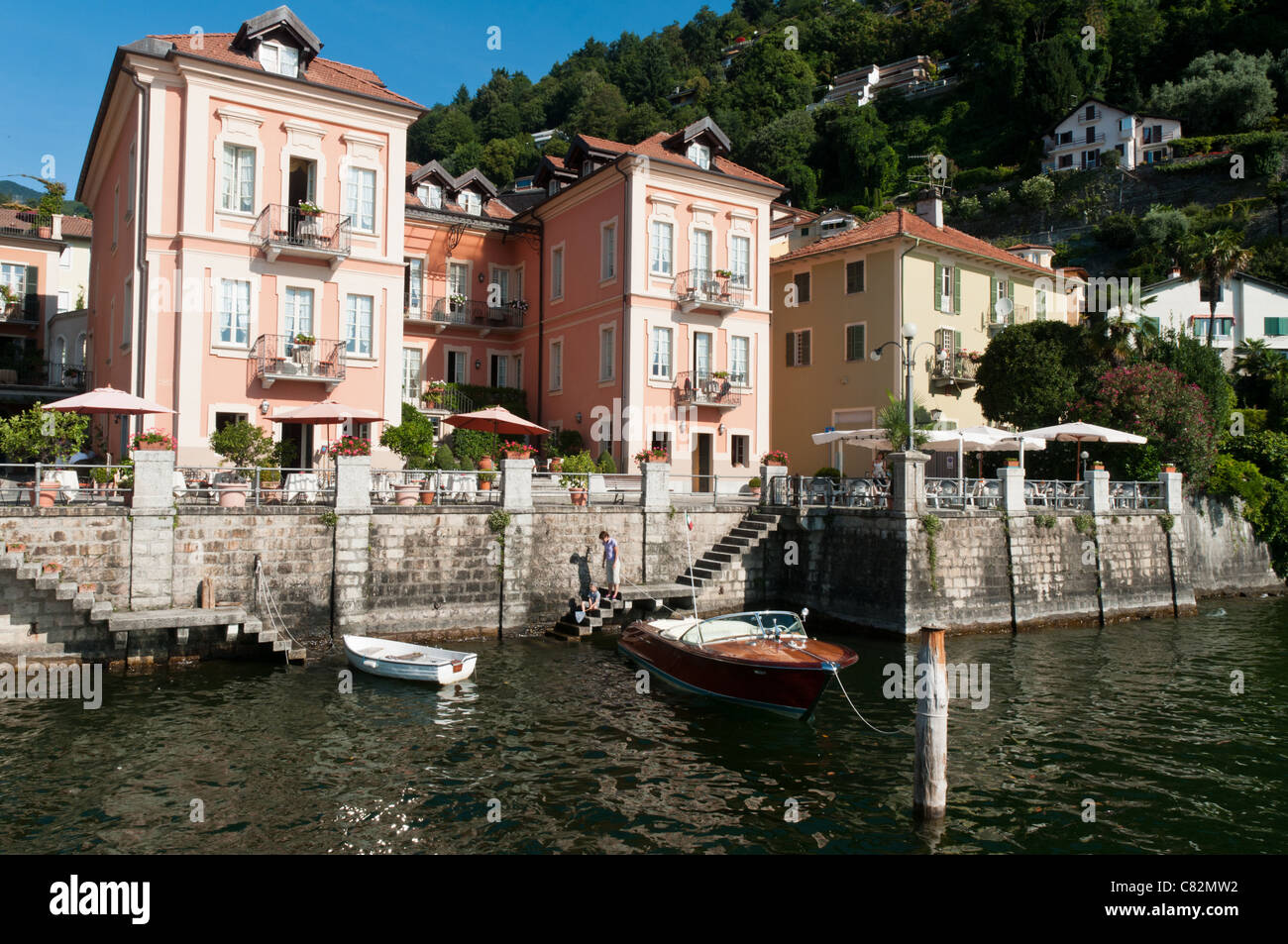 Cannero Riviera, Lake Maggiore, Italy viewed from the lake itself Stock Photo