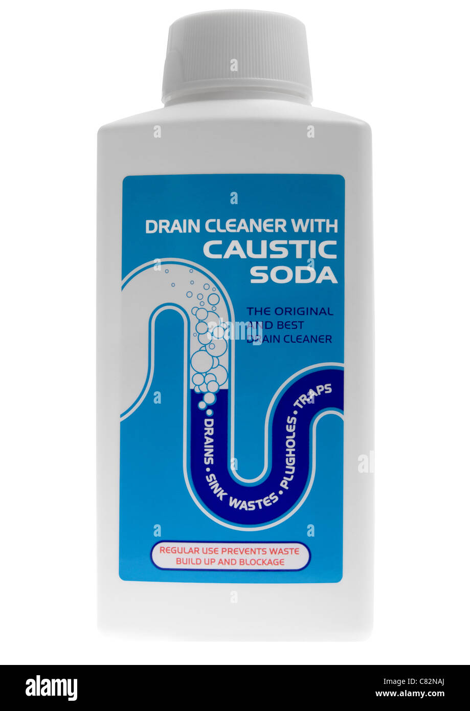 Bottle Of Caustic Soda Drain Cleaner On White Background