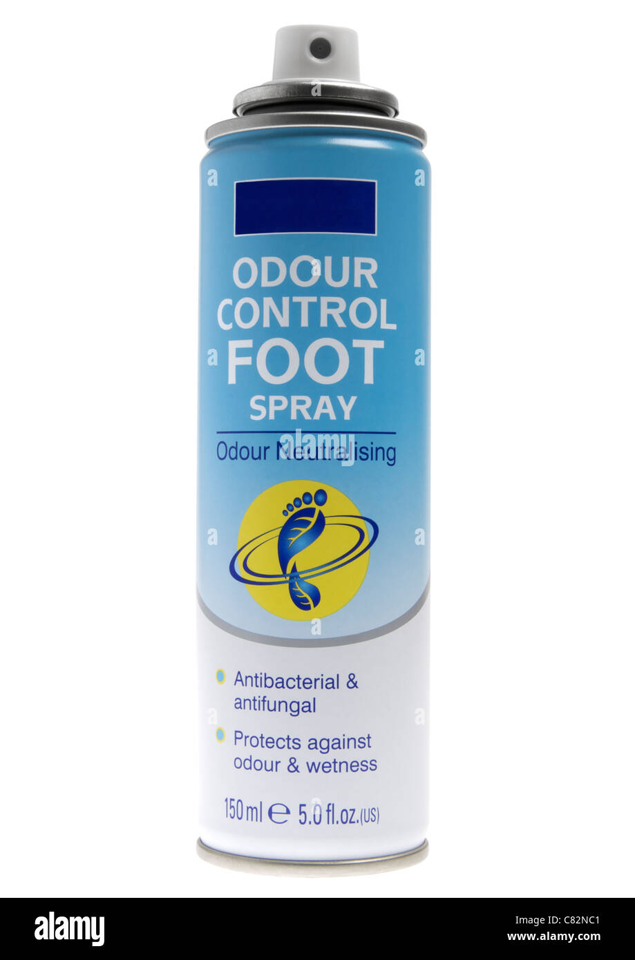 Can of foot and shoe odour control antiperspirant spray on white