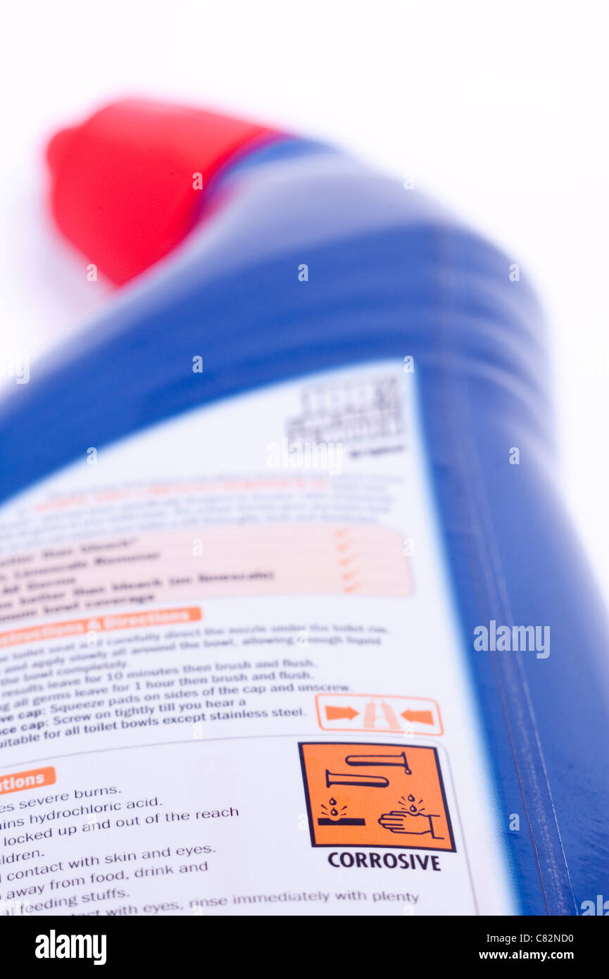 Warning sign on a household cleaning product bottle Stock Photo