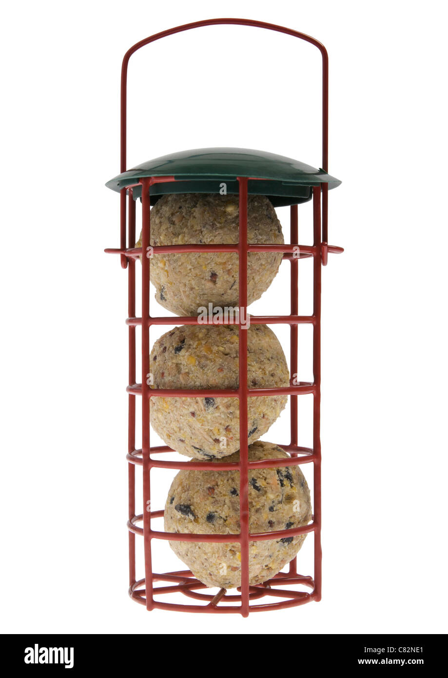 Bird feeder with fat balls on white background Stock Photo Alamy