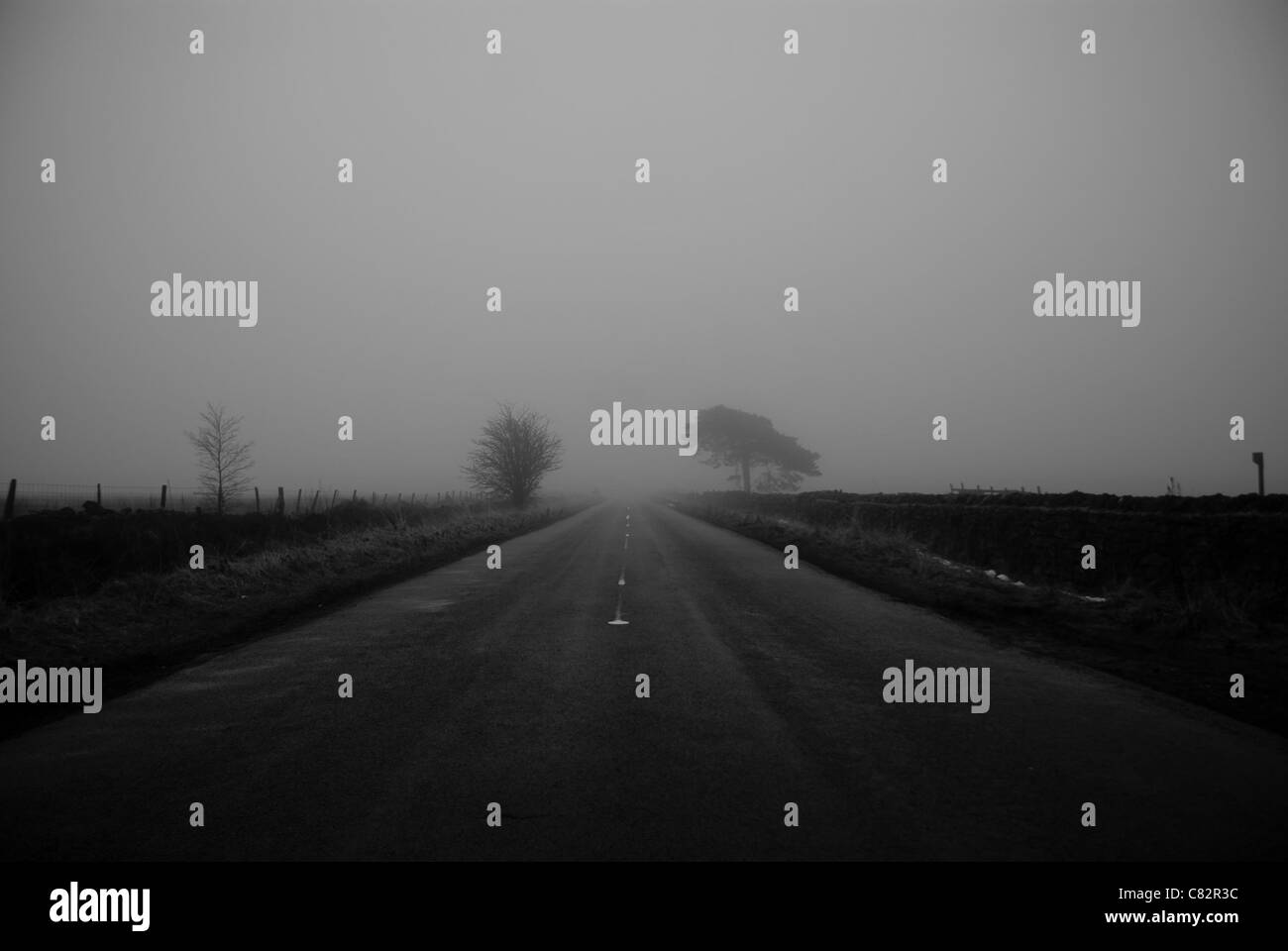 A road disappearing into the fog Stock Photo - Alamy