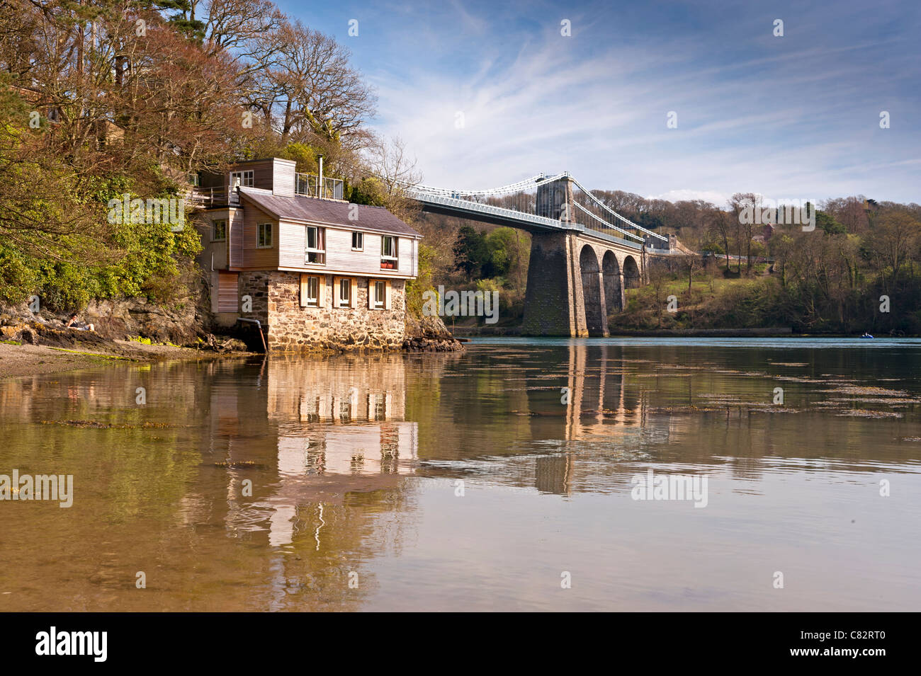 Menai Bridge Menai strait Anglesey North Wales UK. Stock Photo