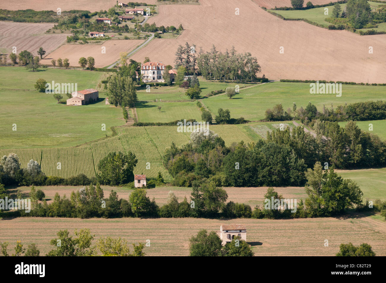 Landscape seen from Bastide Hill Top town of Cordes sur Ciel, Tarn, Midi-Pyrénées, France Stock Photo