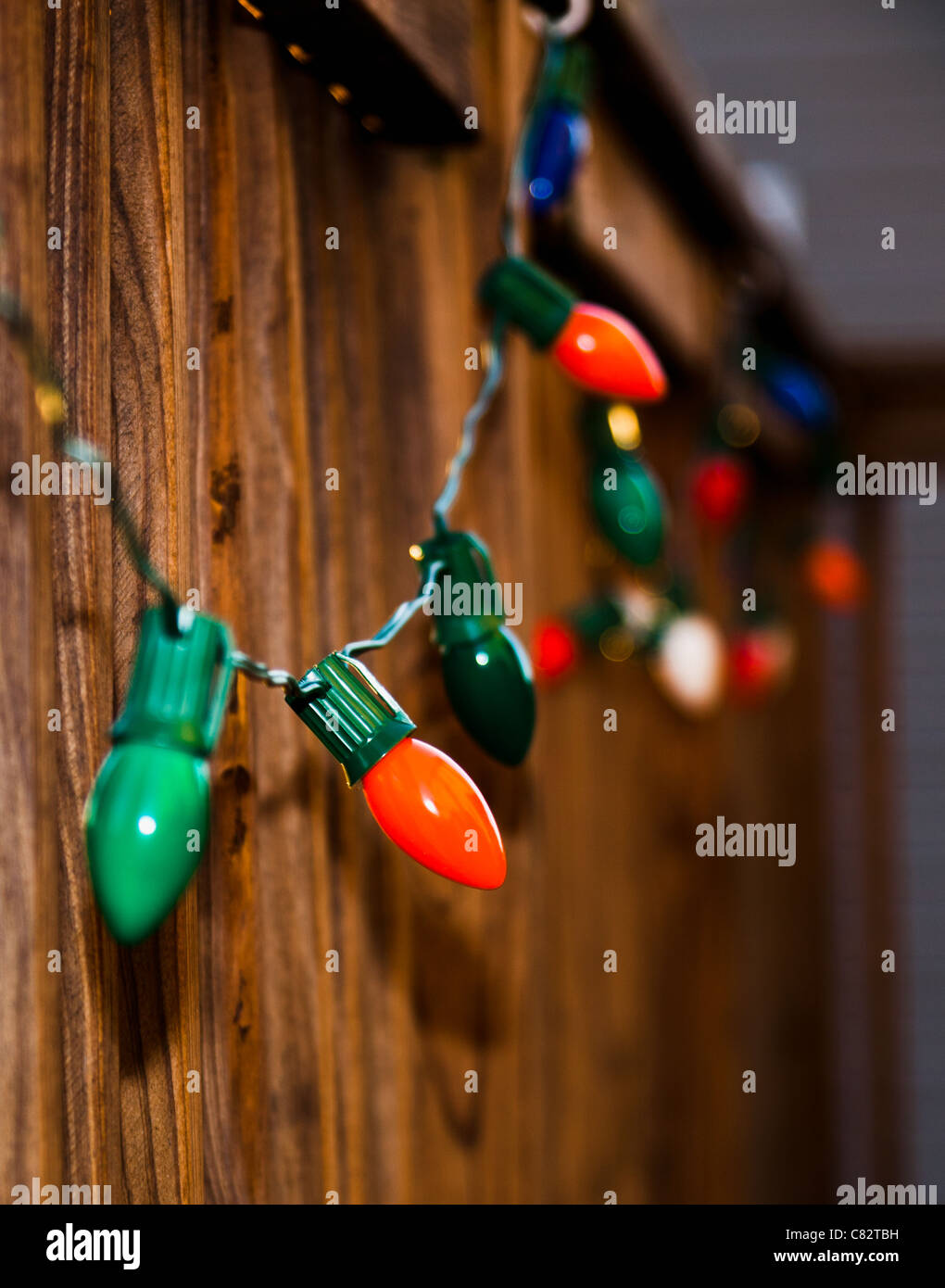 A row of Christmas lights Stock Photo