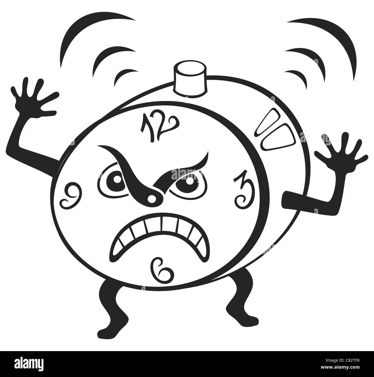 Alarm clock cartoon illustration Black and White Stock Photos & Images