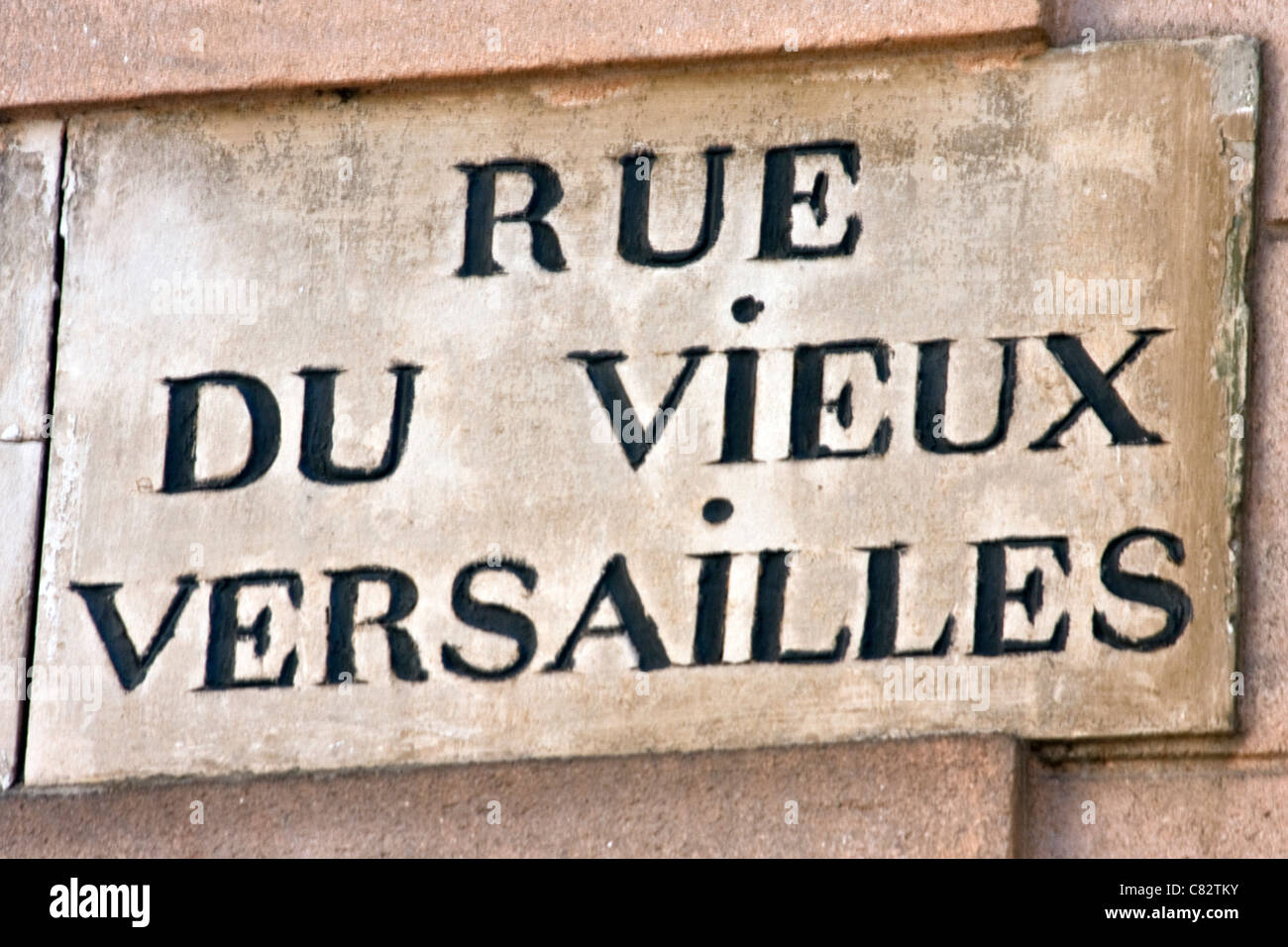 Road Signs - Rue du Vieux Versailles, France Stock Photo