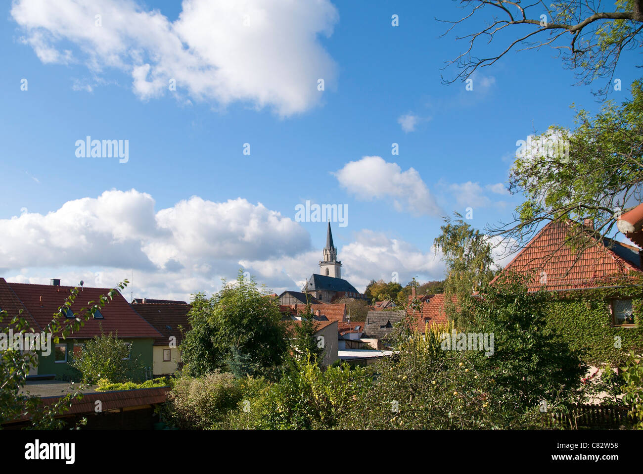 City of Bad Langensalza as seen from the wall on Burggasse. Stock Photo