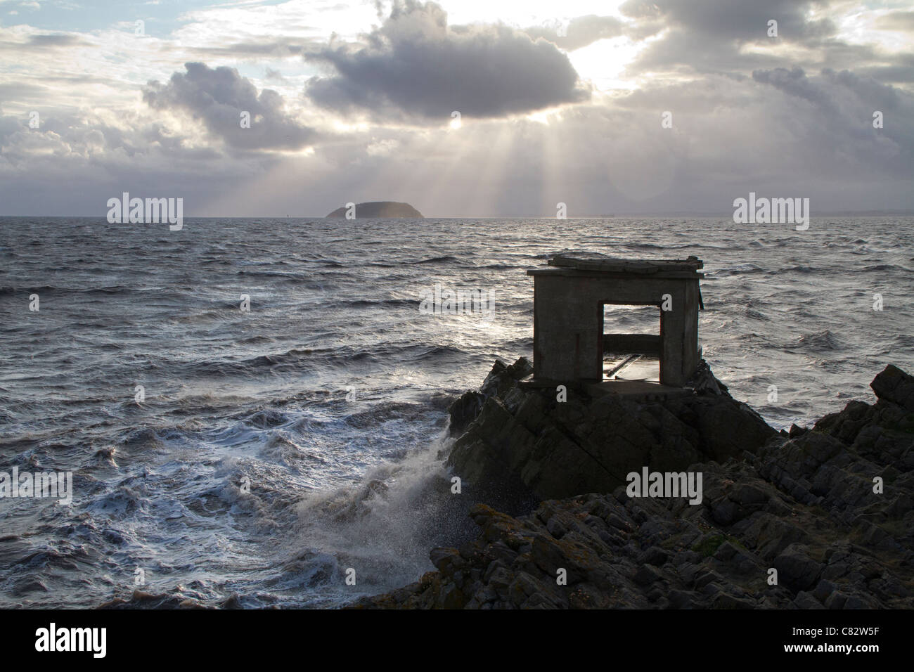 The end of Brean Down, in the Severn estuary. Stock Photo