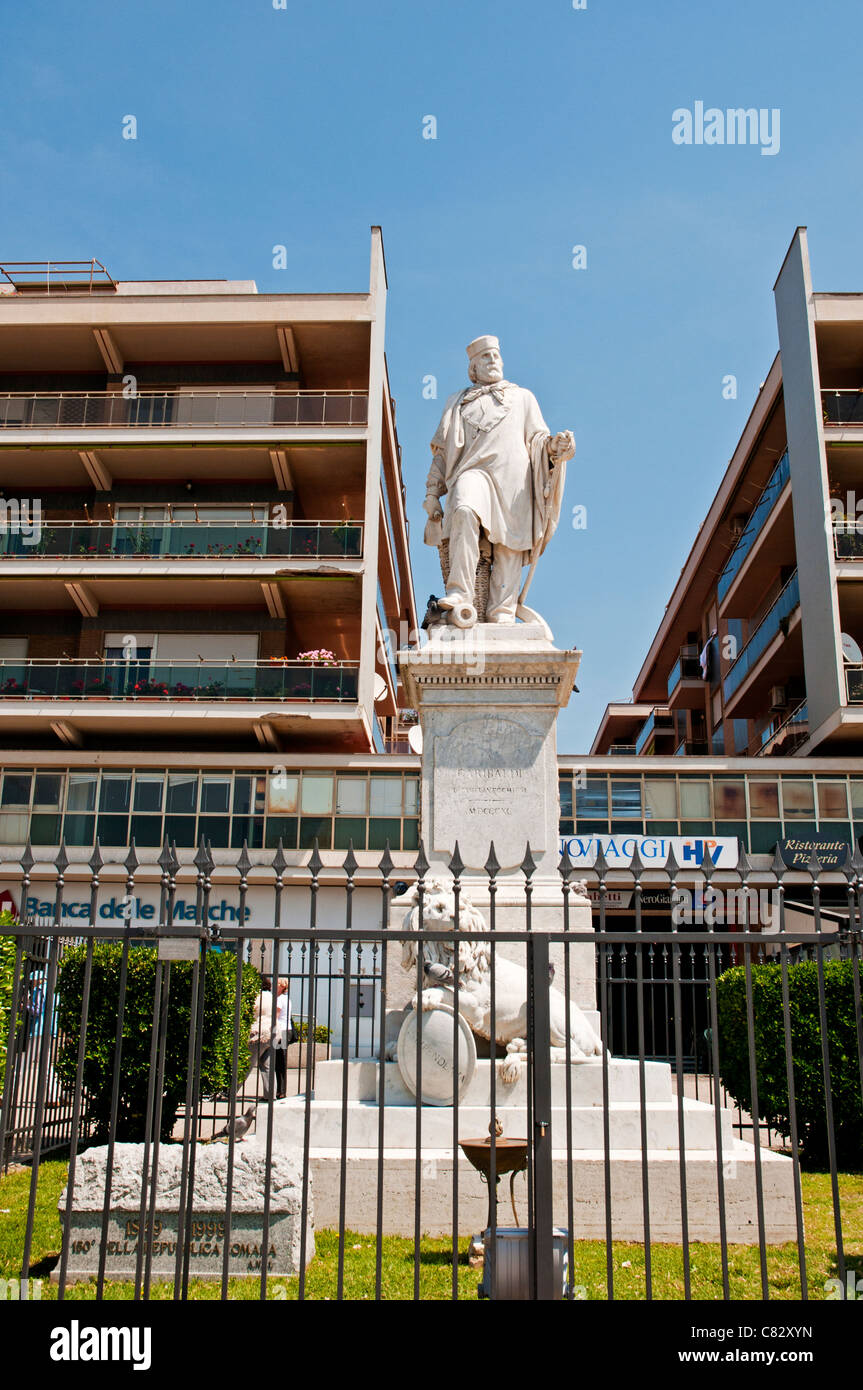A statue of Giuseppe Garibaldi, (1807-1882), soldier, Italian patriot, politician, situated on Viale Garibaldi, Civitavecchia Stock Photo