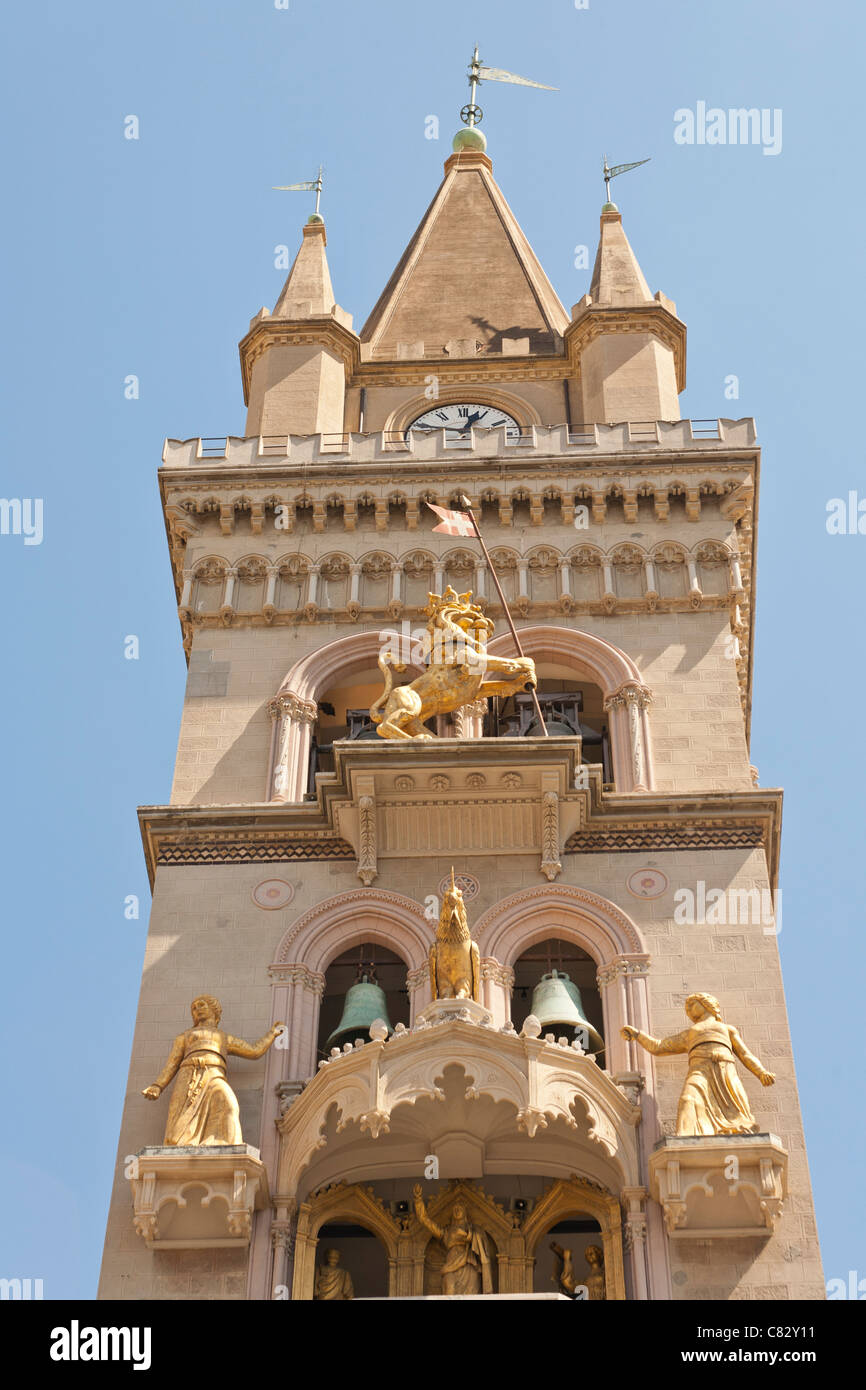 Clock tower, Messina Cathedral, Piazza Del Duomo, Messina, Sicily Stock