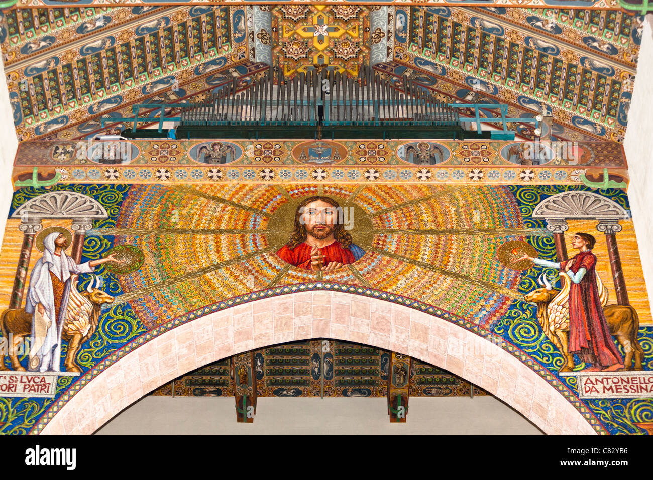 Jesus Christ mosaic inside Messina Cathedral, Piazza Del Duomo, Messina, Sicily, Italy Stock Photo