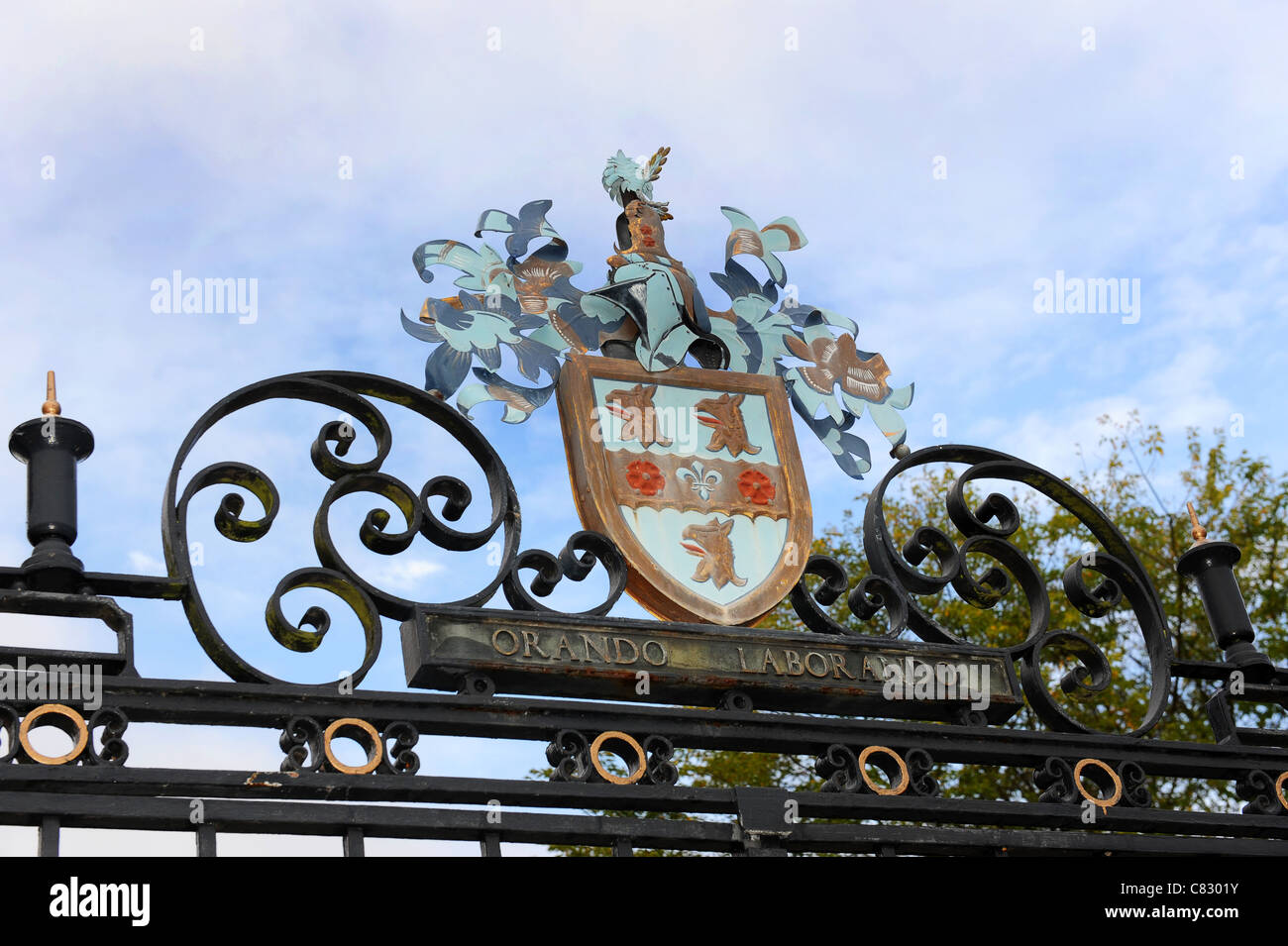 Rugby Public School crest on the entrance gates Warwickshire England Uk Stock Photo