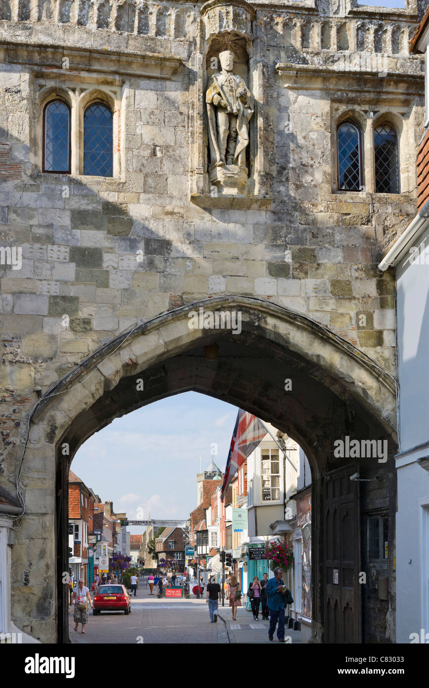 The North Gate to The Close looking up the High Street, Salisbury, Wiltshire, England, UK Stock Photo