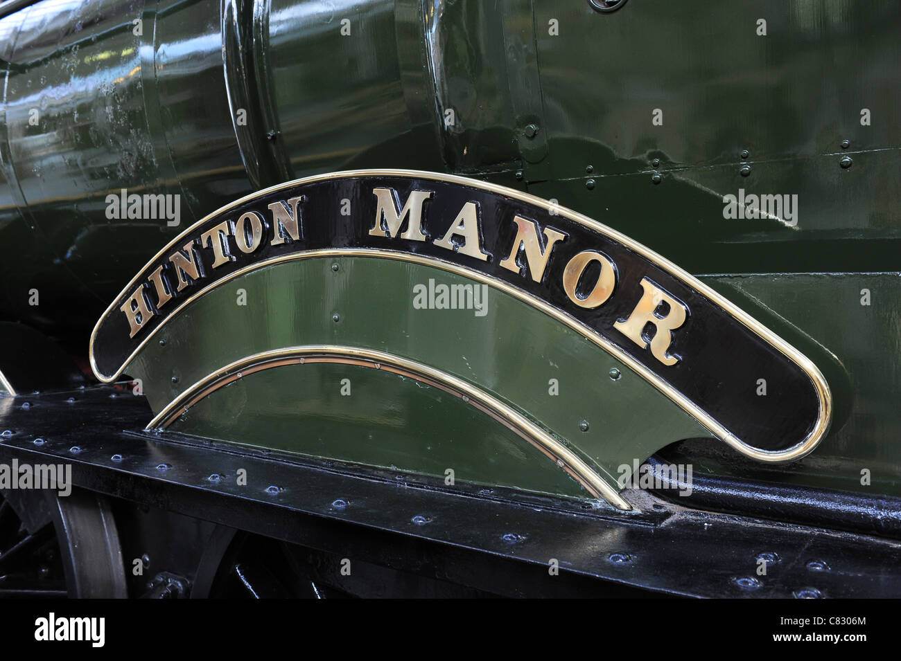 Great Western Railway steam locomotive Hinton Manor nameplate name plate uk Stock Photo