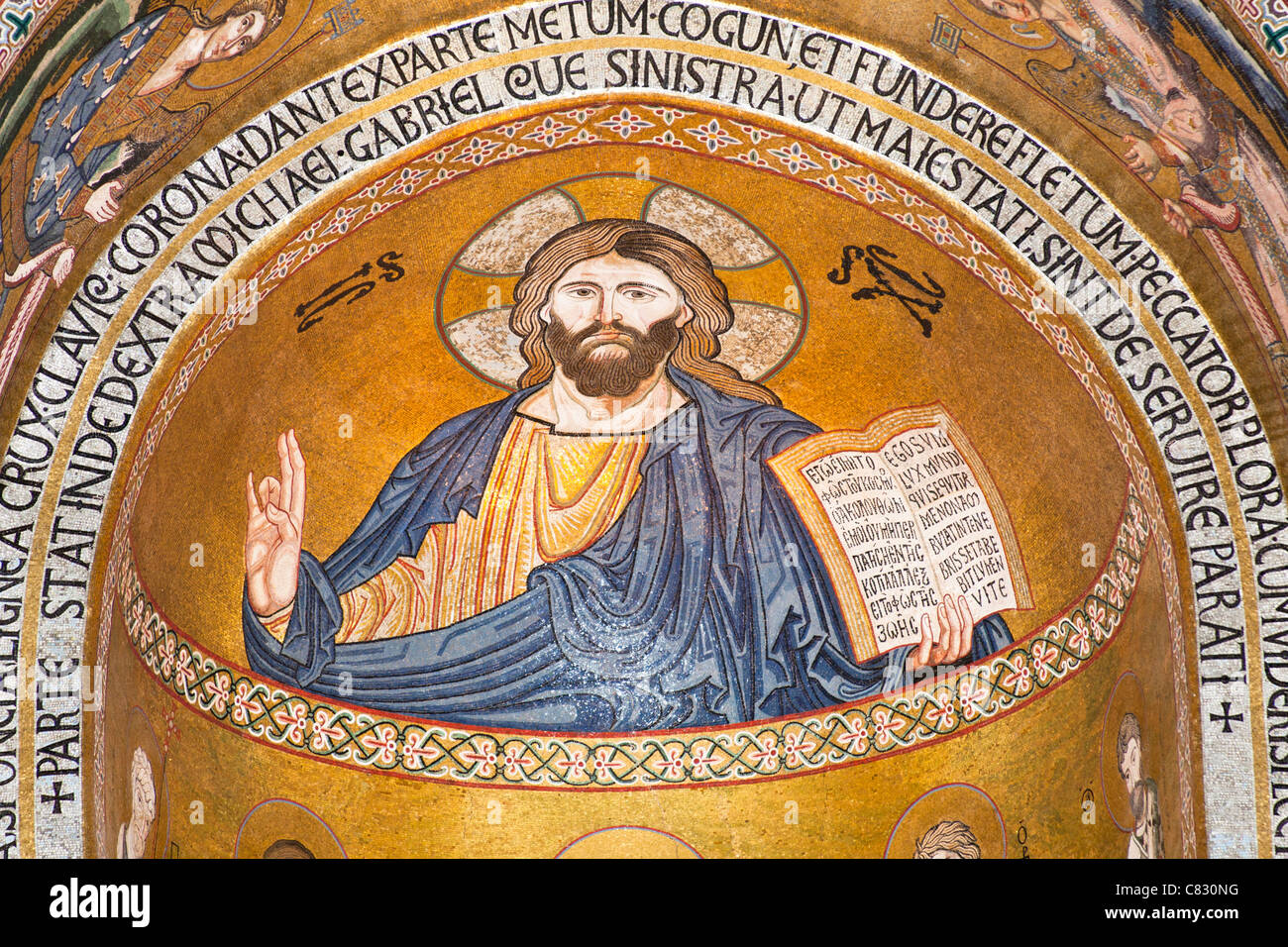 Jesus Christ mosaic in the apse, Cappella Palatina, Palazzo dei Normanni, Palermo, Sicily, Italy Stock Photo