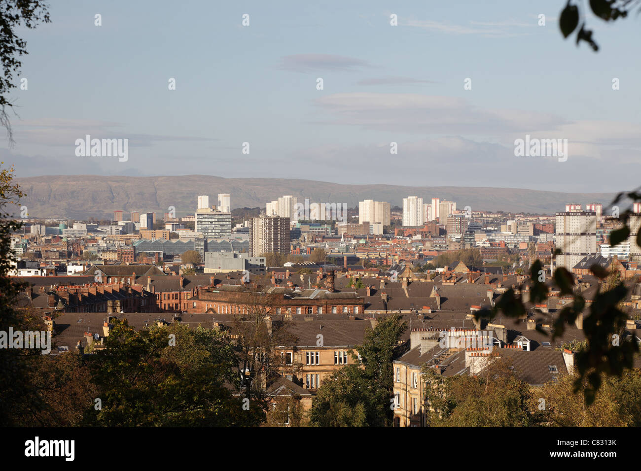 View looking North over the city of Glasgow Skyline from Queen's Park, Scotland, UK Stock Photo