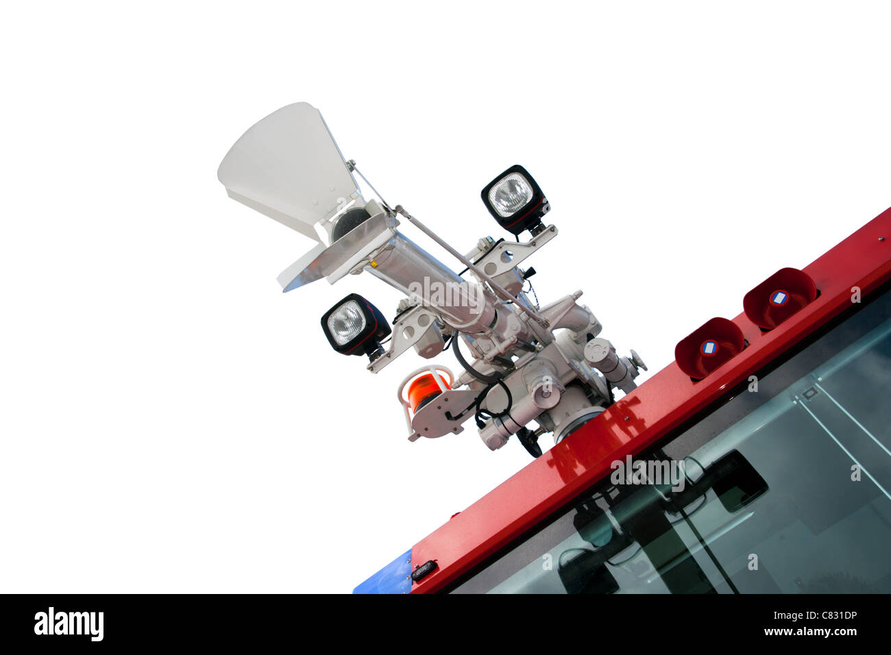 Airport firetruck water canon isolated Stock Photo