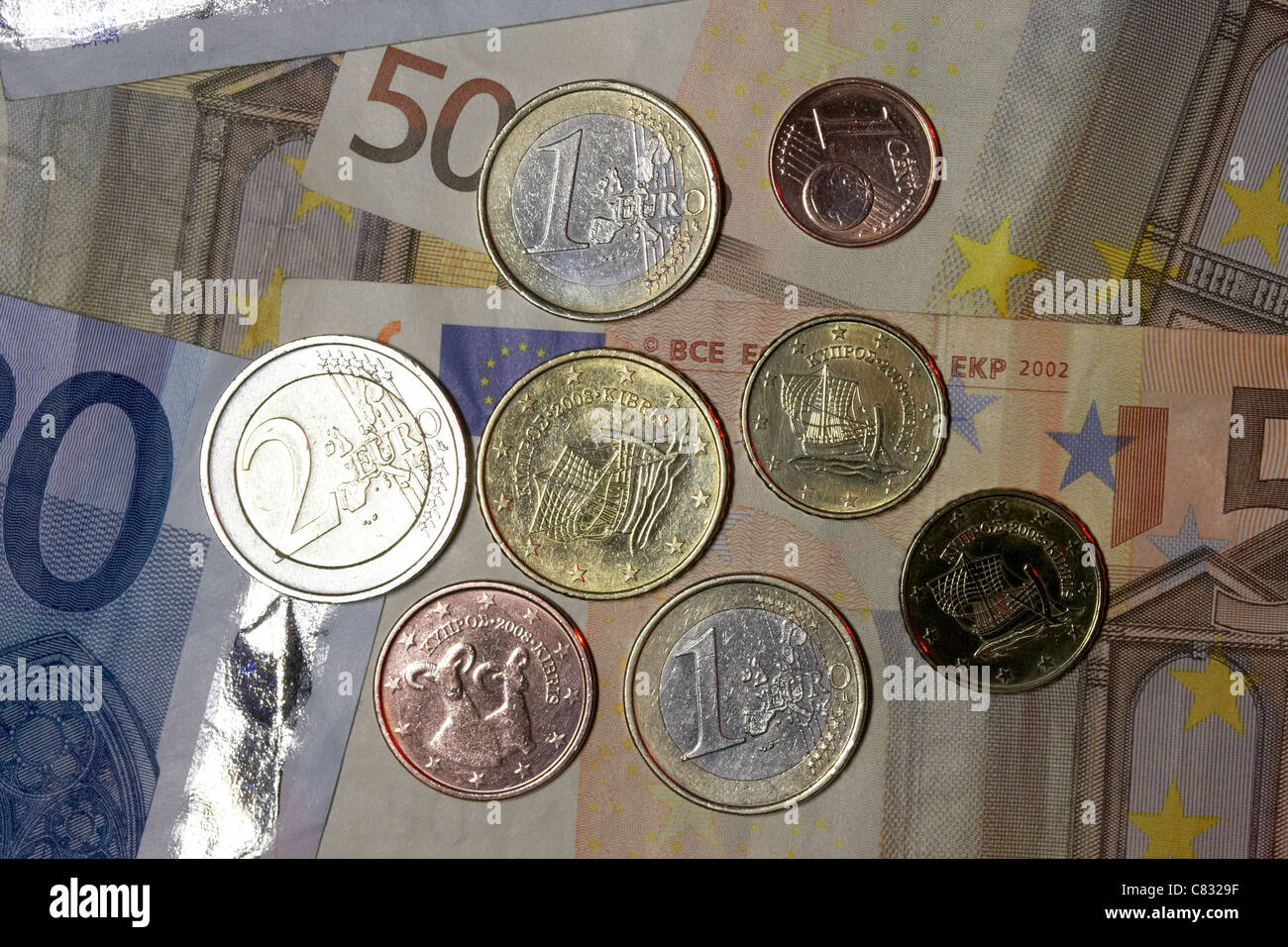 cypriot euro banknotes and coins euros from cyprus kypros Stock Photo