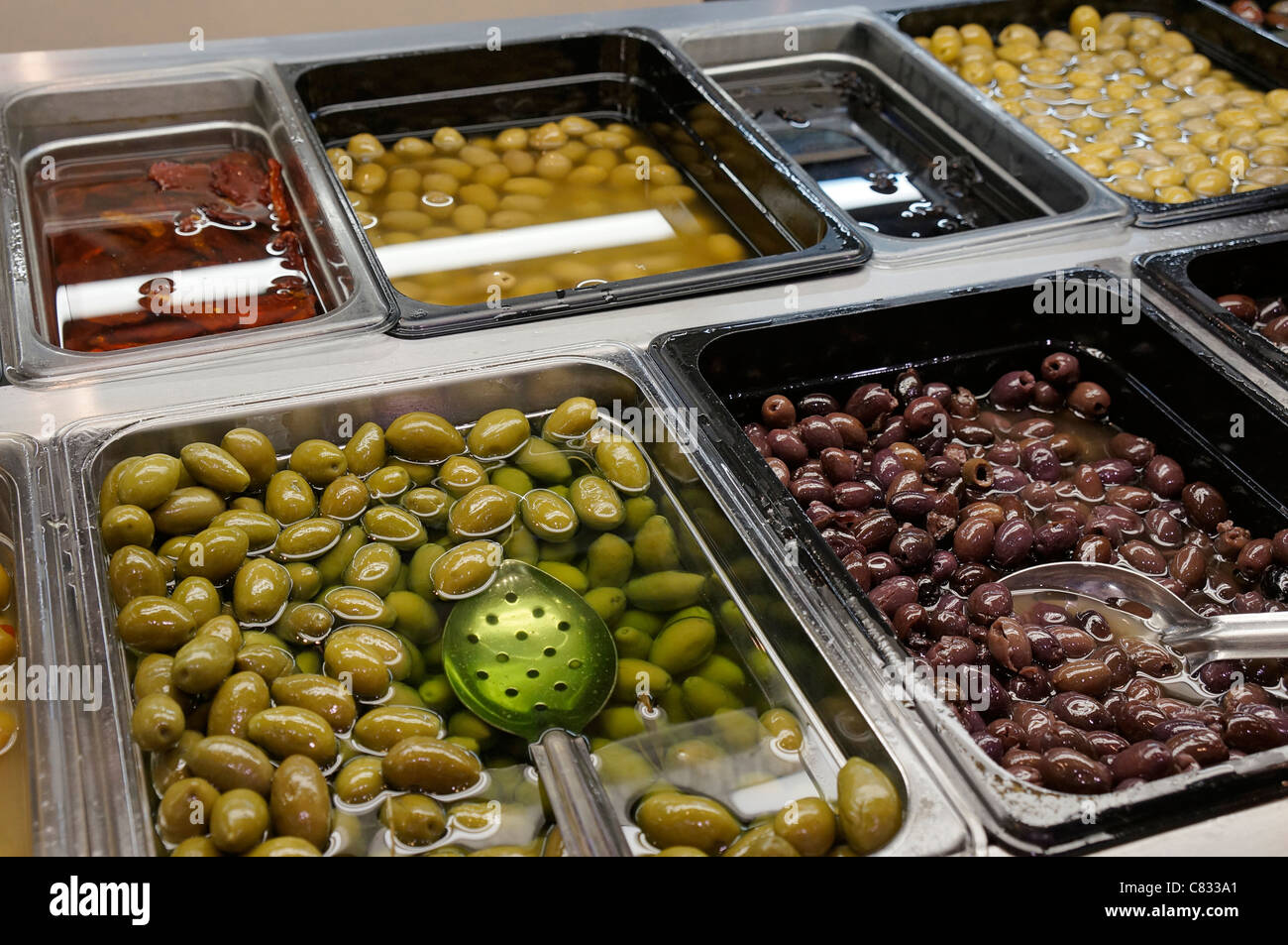Marinated Olives at Deli Counter Stock Photo Alamy