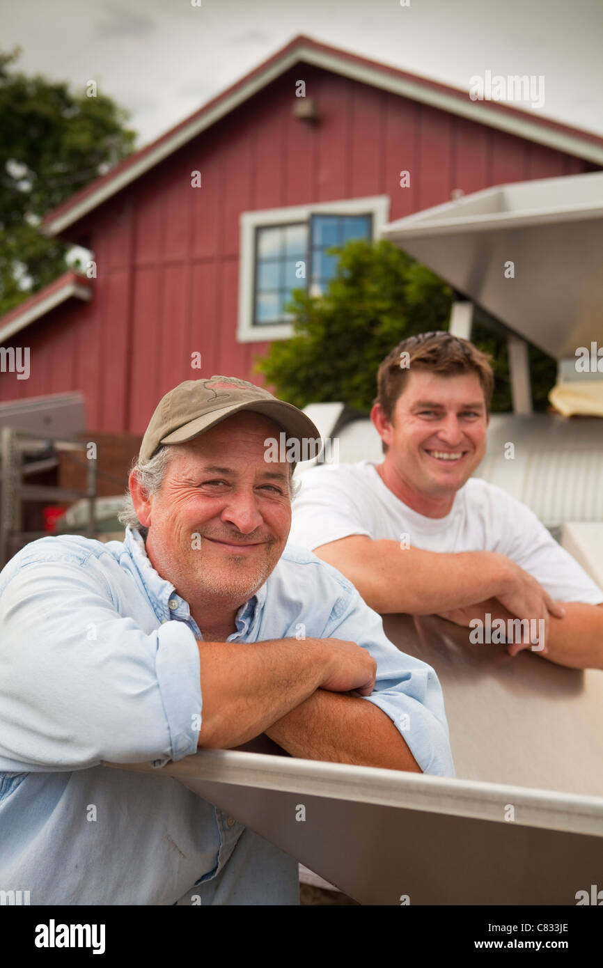 Steve Beckman and winemaker Mikael Sigouin, Beckman Vineyard, Santa Ynez Valley, California, United States of America Stock Photo