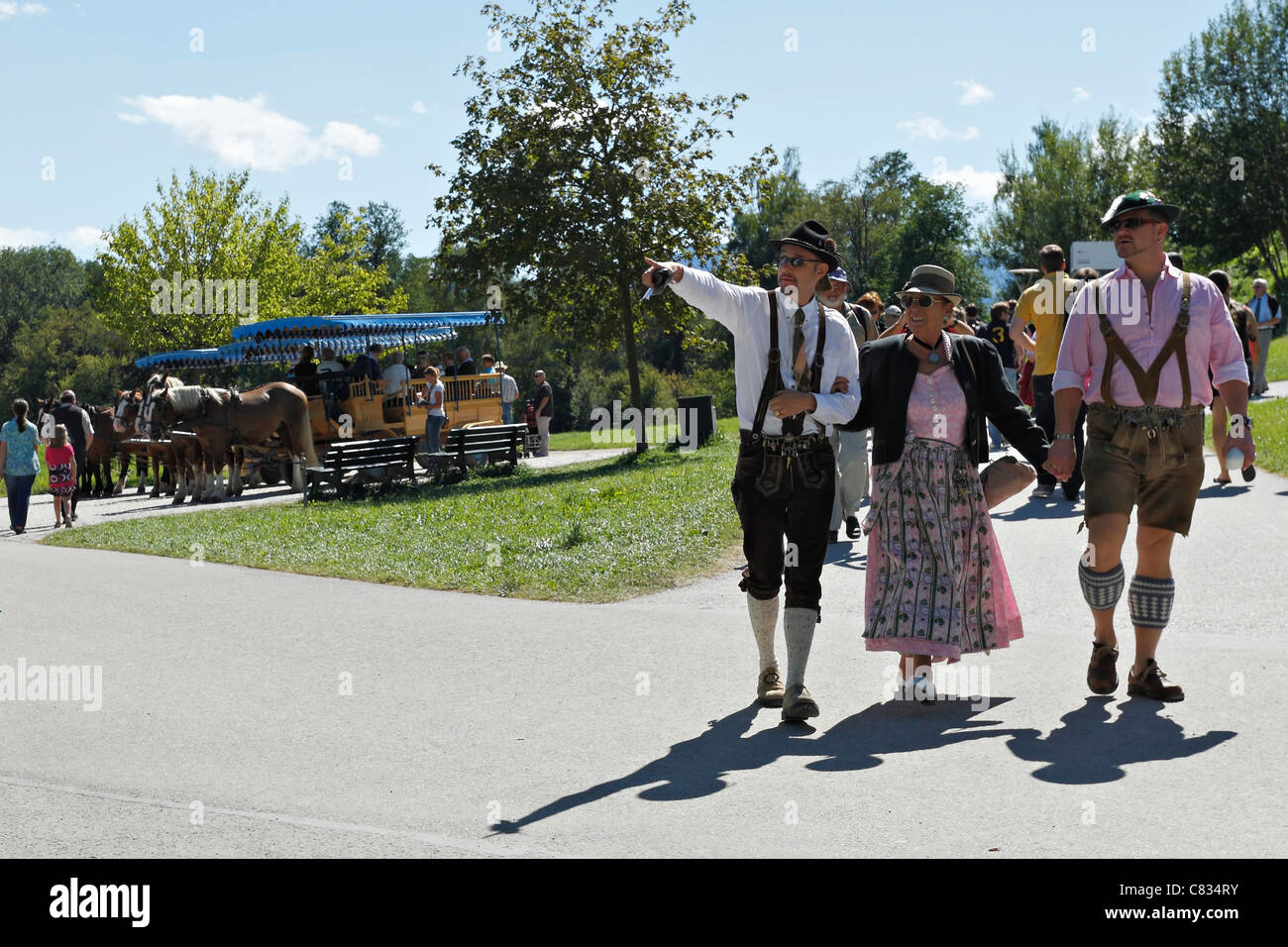 People in traditional Bavarian Dress, Herreninsel Chiemgau Upper Bavaria Germany Stock Photo