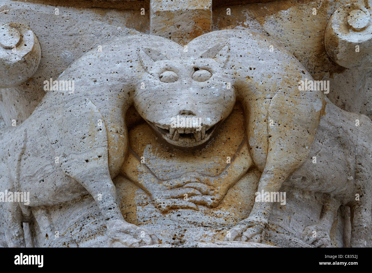 Stone carving at Sant' Antimo Abbey in Tuscany, Italy. Stock Photo