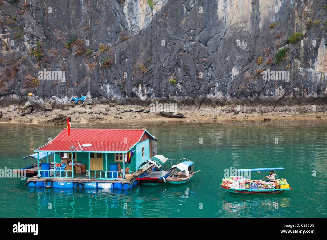 Vietnam, Halong Bay, Floating Village Stock Photo - Alamy