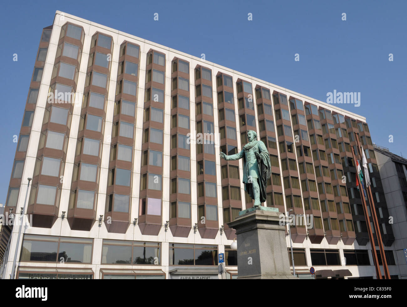 Statue of Baro Eötvös Jozsef outside hotel Intercontinental in central Budapest Hungary Stock Photo