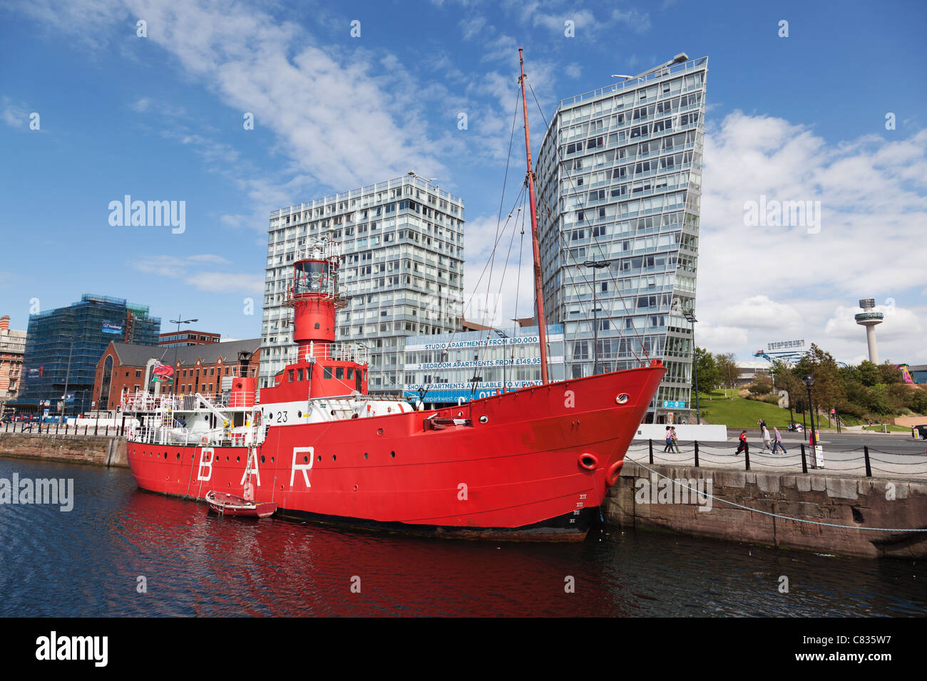 Former Mersey Bar lightship Planet moored in Canning Dock, Liverpool Stock Photo