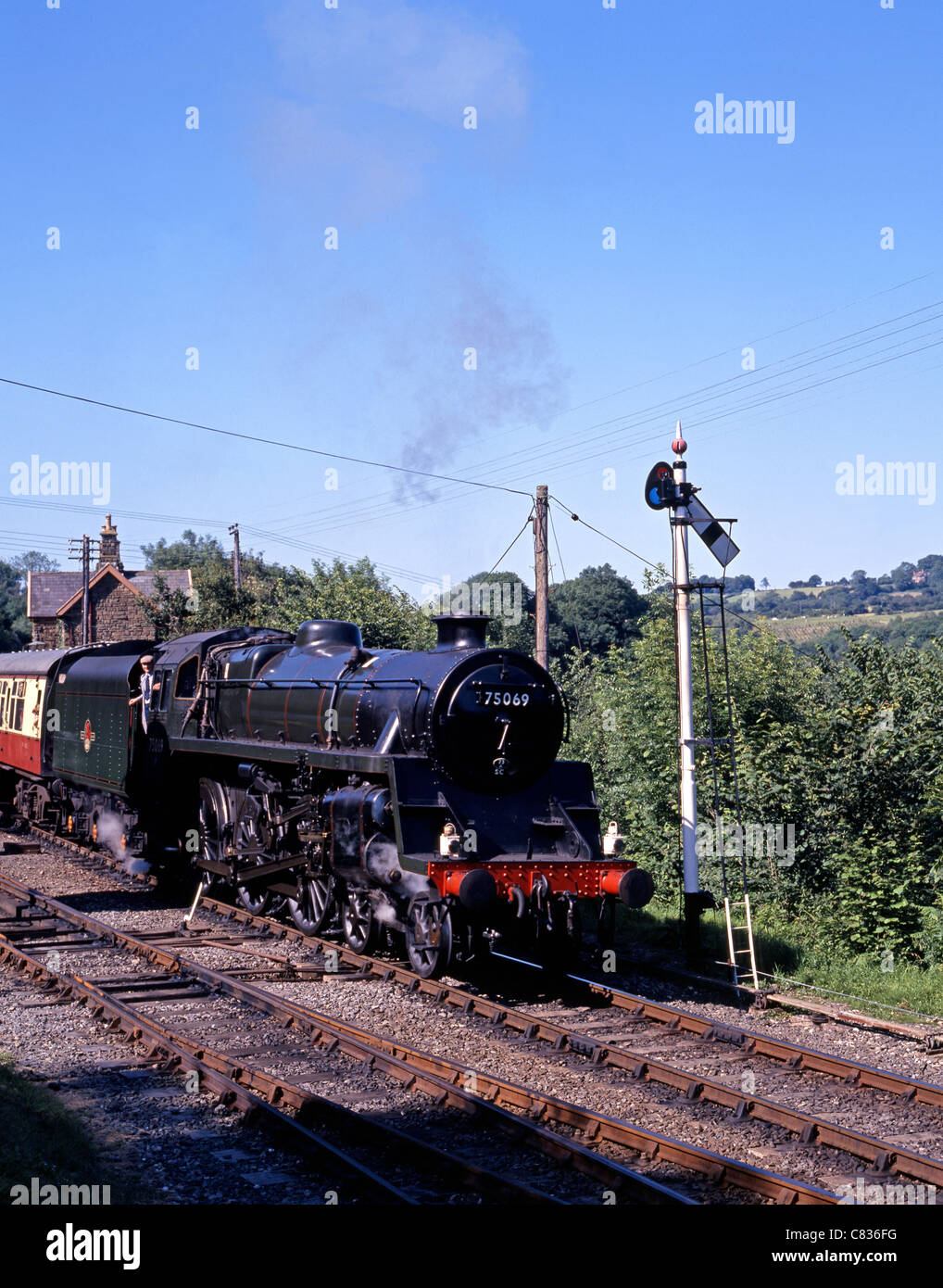 British Railways Standard Class 4 4-6-0, Severn Valley Railway, Highley, Shropshire, England, UK, Western Europe. Stock Photo