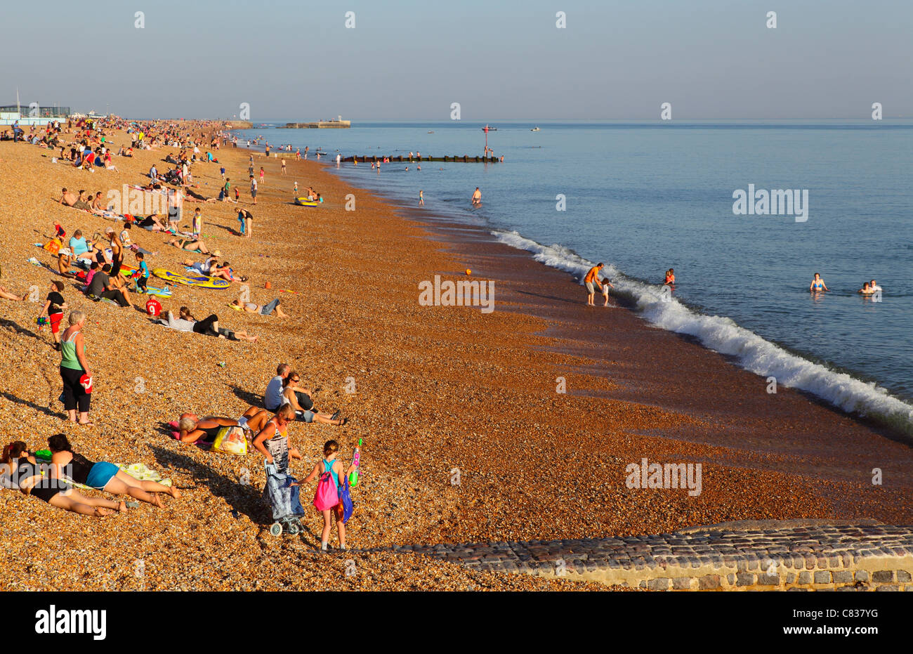 October sunshine Hastings beach East Sussex England UK GB Stock Photo