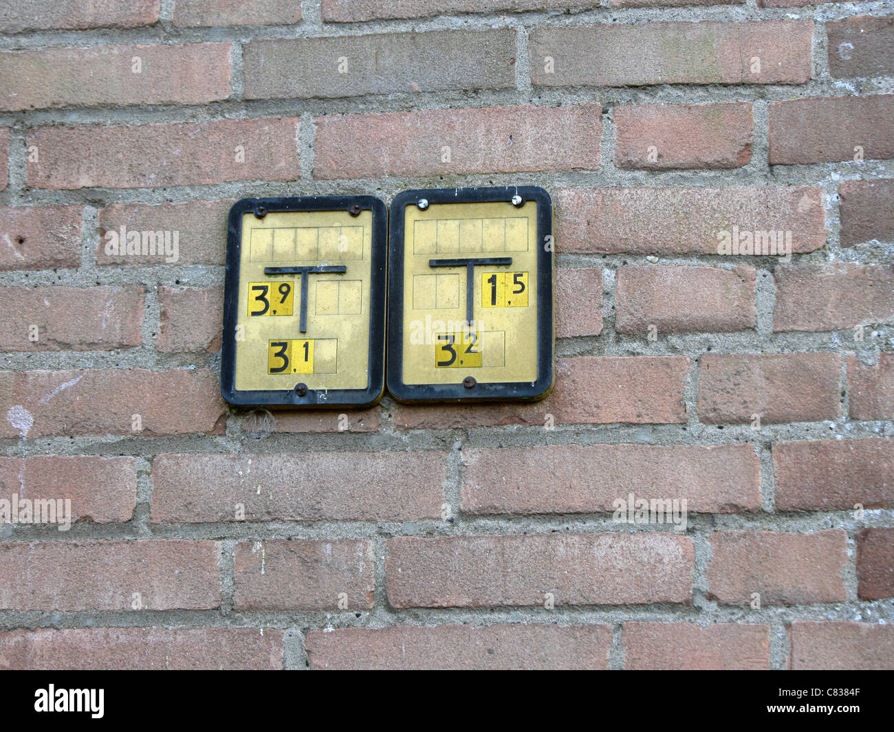 Information panels for the place of underground utilities, Alblasserdam, Netherlands Stock Photo