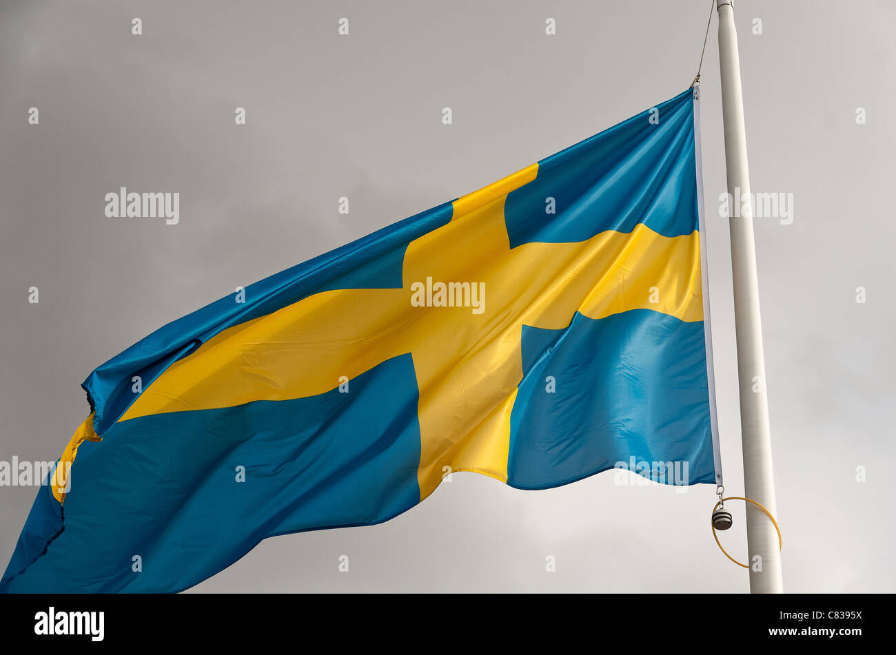 Sweden  flag  flying in the wind. Stock Photo