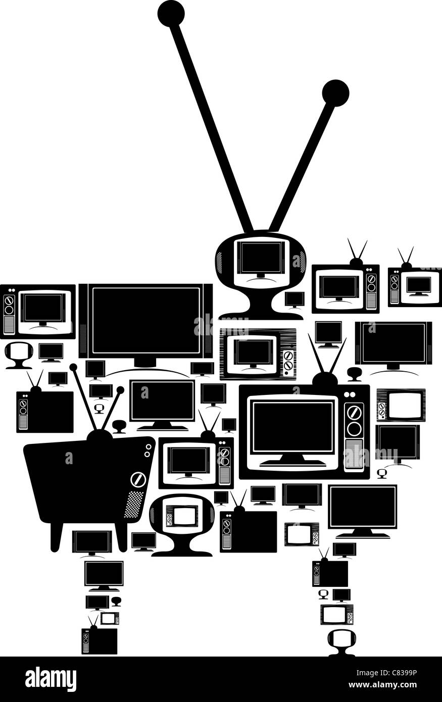 all different types of tv sets forming one giant set illustrated using