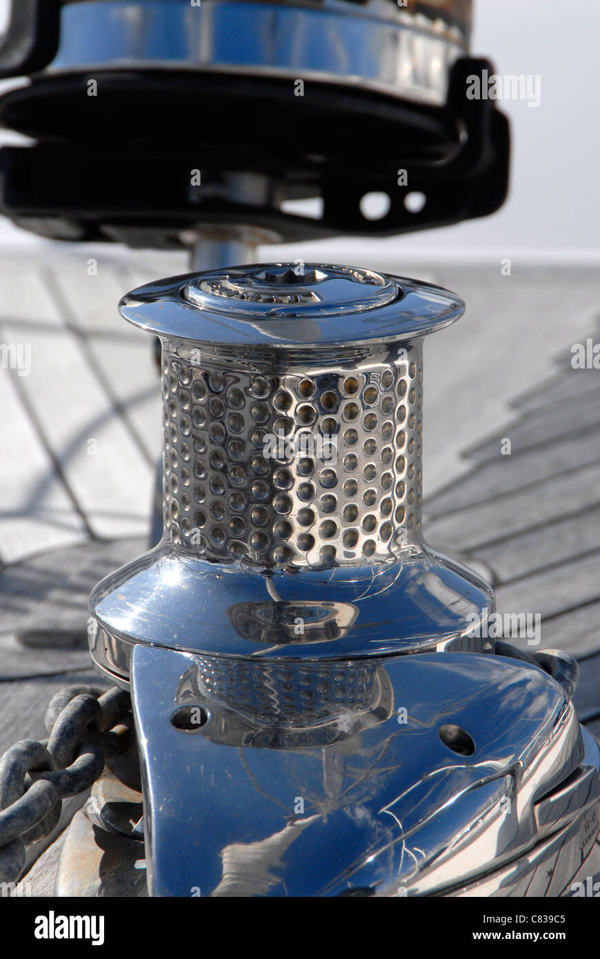Stainless steel anchor windlass Stock Photo - Alamy