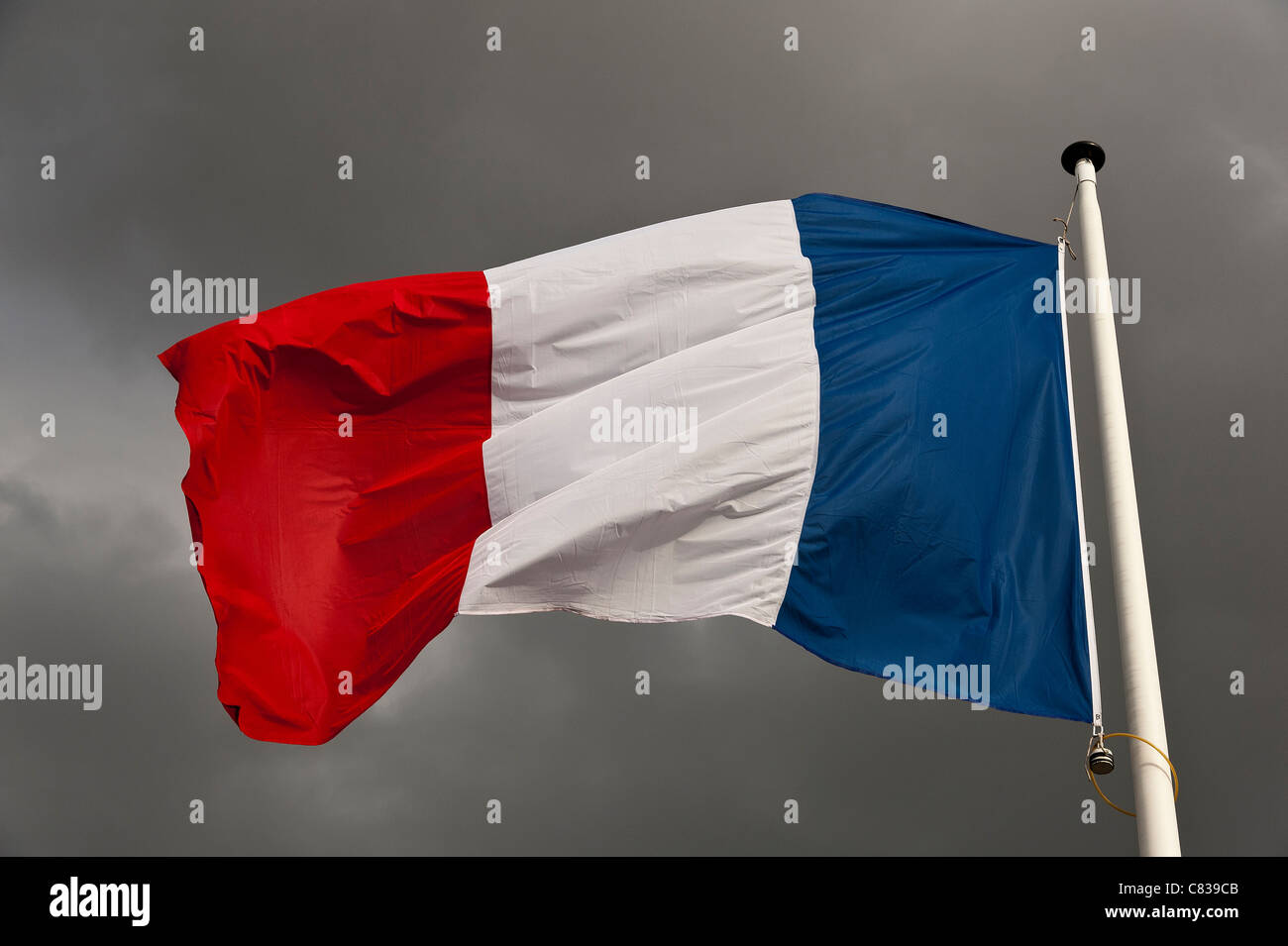 French  flag flying in the wind. Stock Photo
