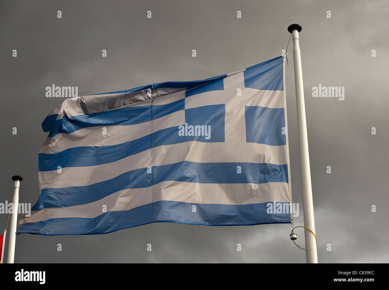 Greece flag  flying in the wind. Stock Photo
