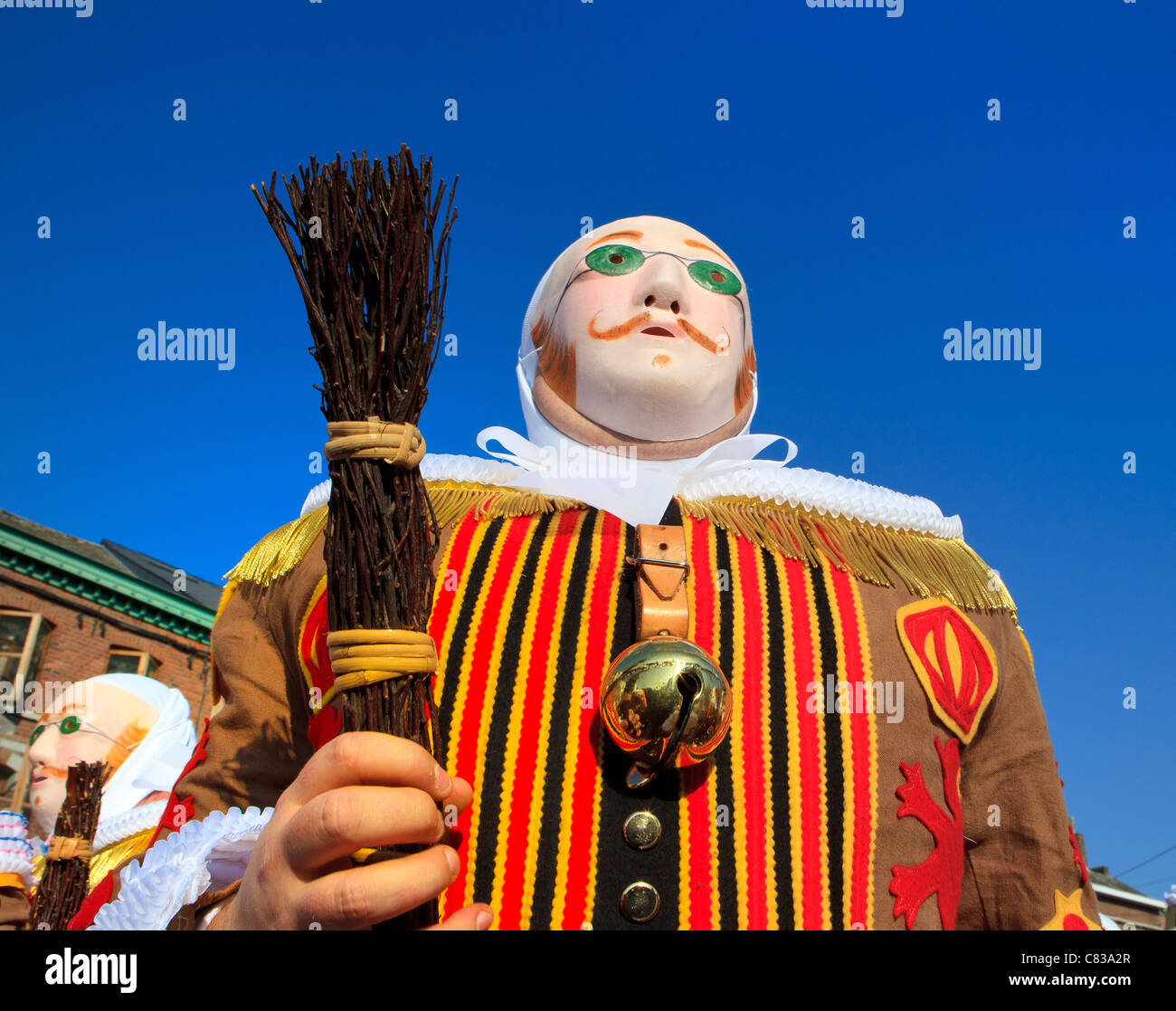 festival carnival participants binche belgium traditional head-dress ...