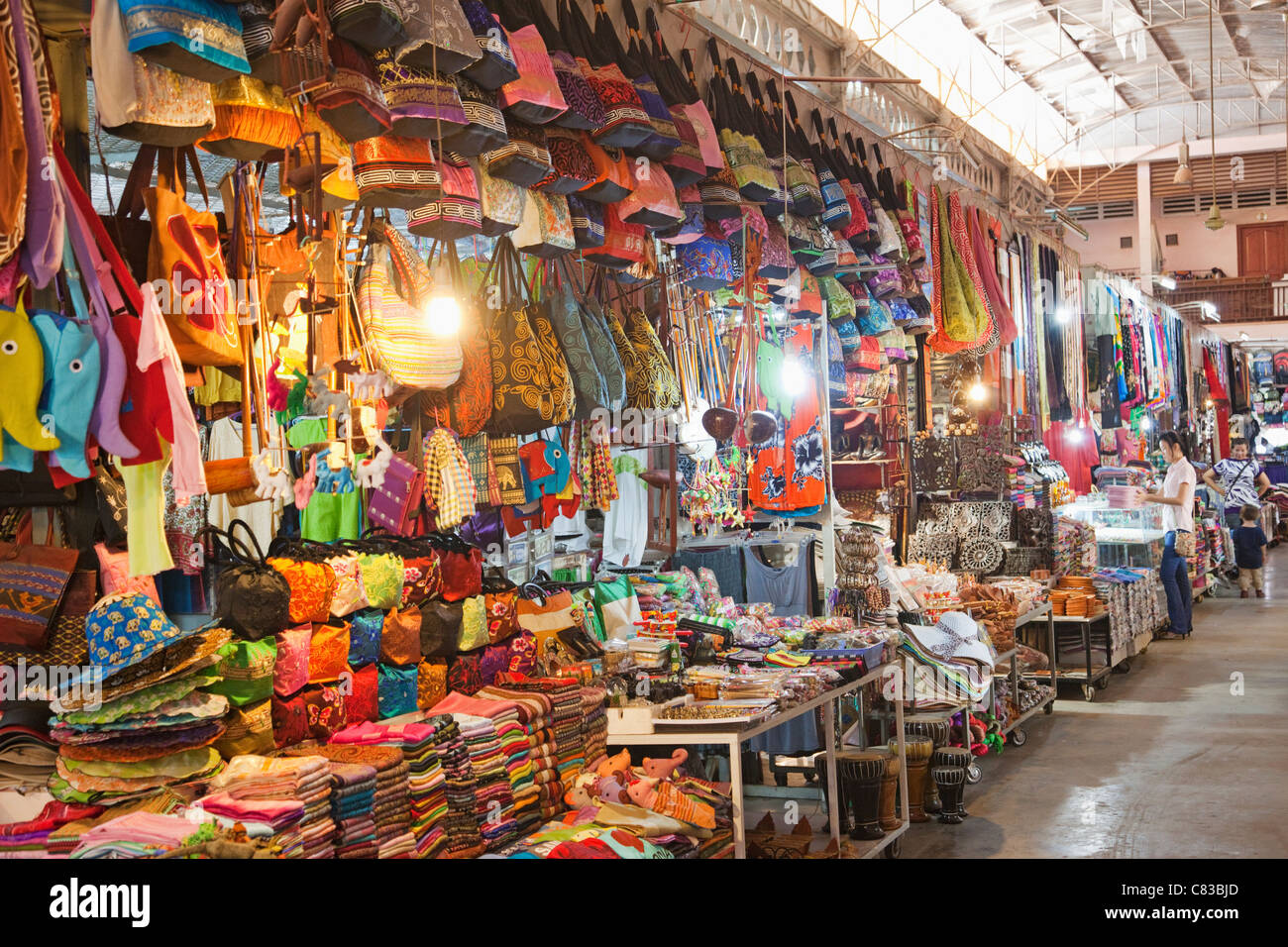 Cambodia Siem  Reap  Center Market Souvenir  Shops Stock 