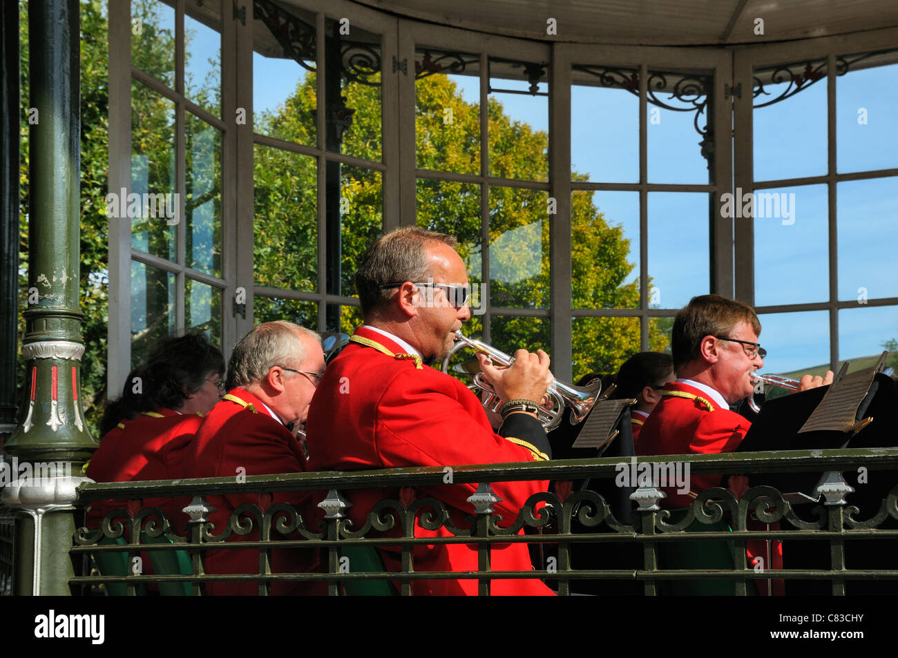 Brass band performing in Dartmouth bandstand, Devon, UK Stock Photo - Alamy