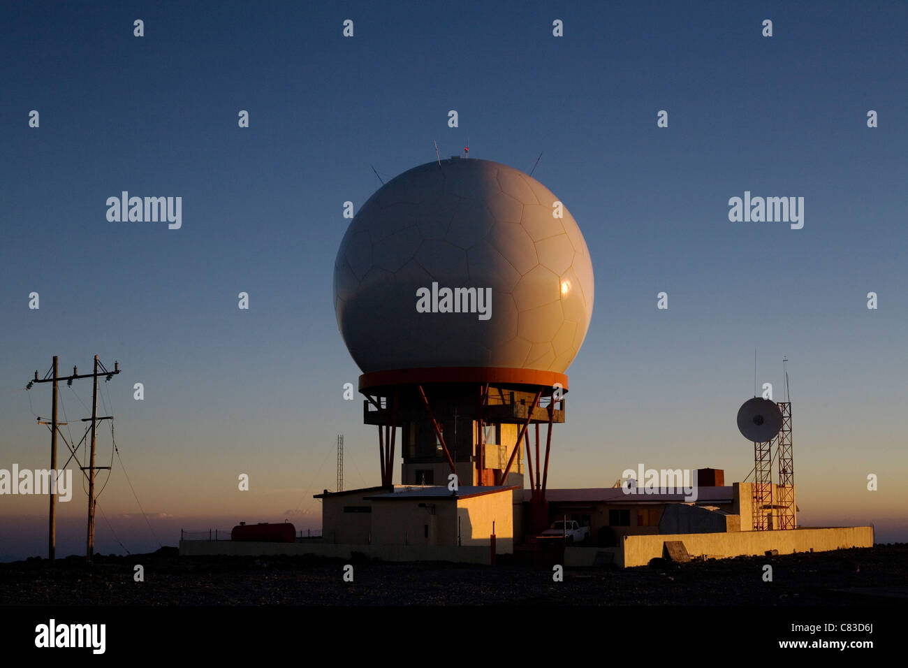 The air traffic control tower on the top of the Cerro del Potosi in Nuevo Leon. Stock Photo