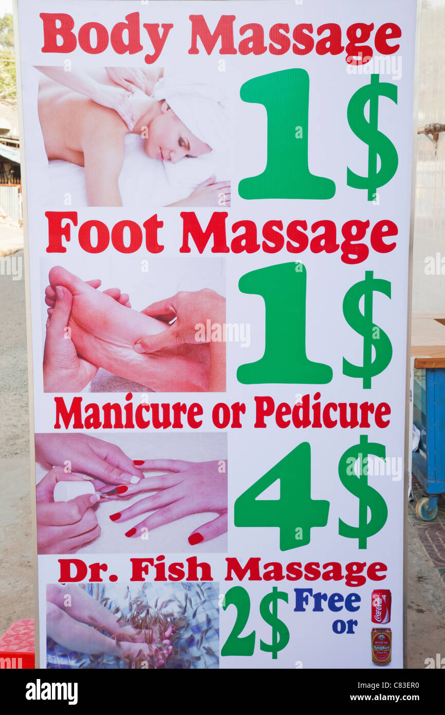 Cambodia, Siem Reap, Massage Shop Advertising Board Stock Photo Alamy