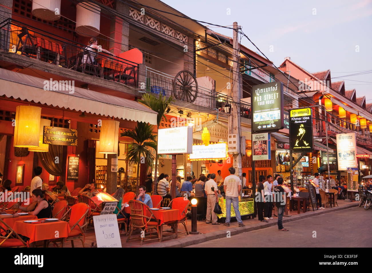Cambodia, Siem Reap, Restaurants on Pub Street Stock Photo Alamy