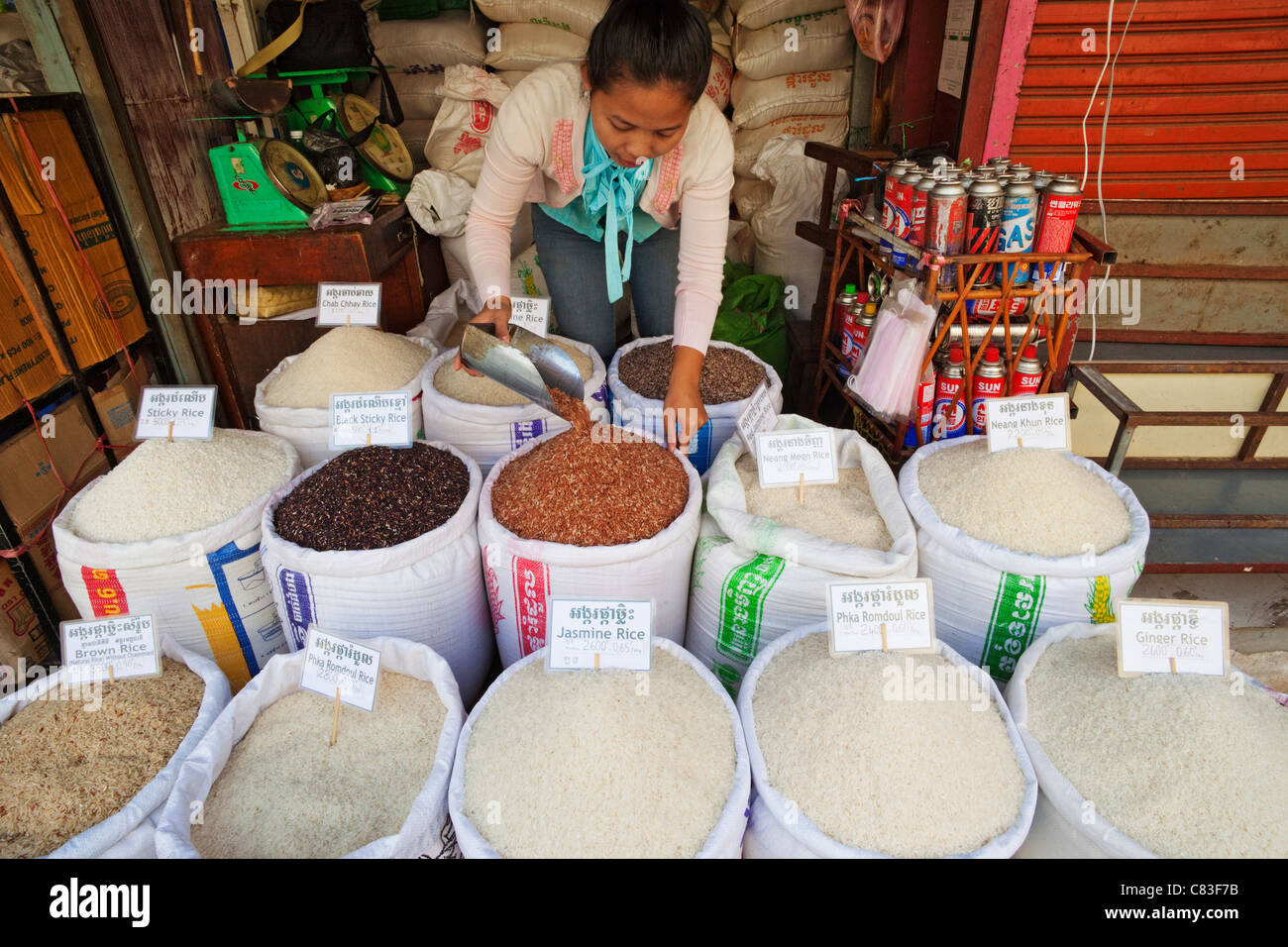 Cambodia, Siem Reap, Rice Shop in The Old Market Stock Photo - Alamy