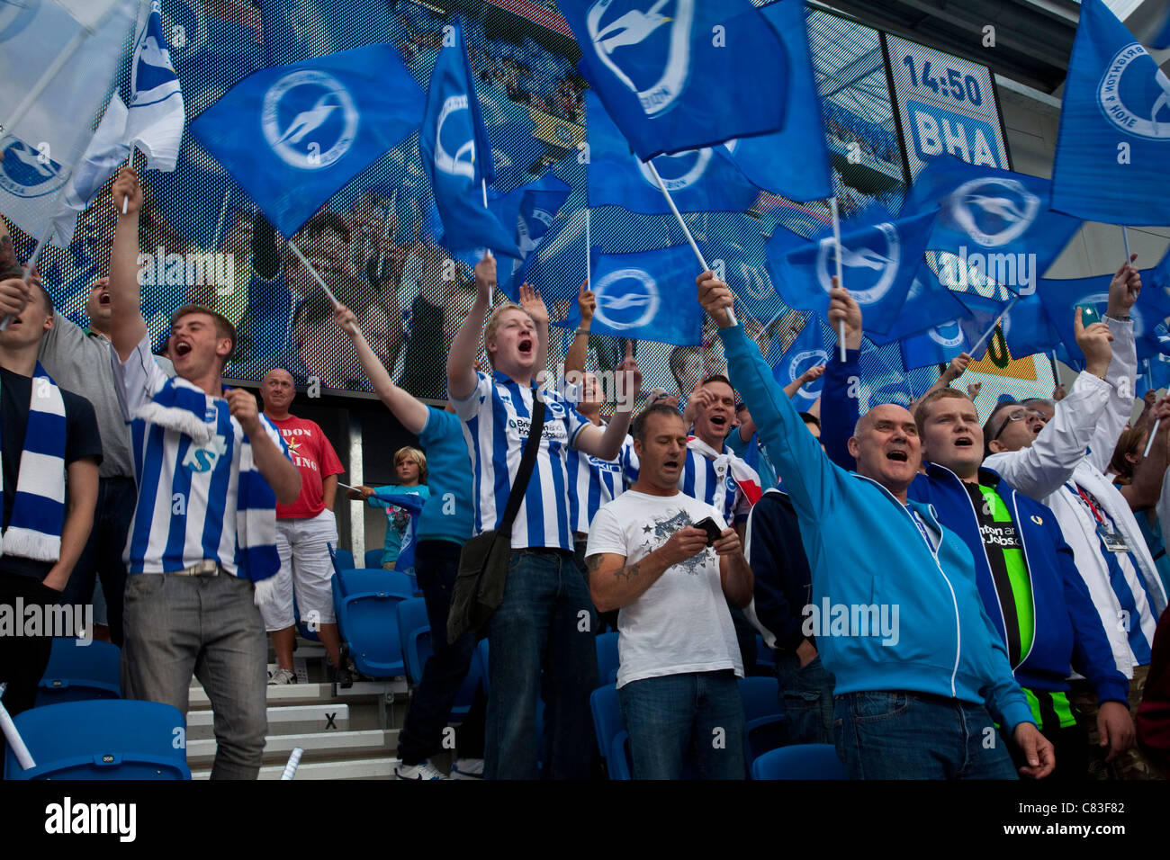 Brighton and Hove Albion Football fans, The American Express Community Stadium (Amex), Brighton, Sussex, England Stock Photo